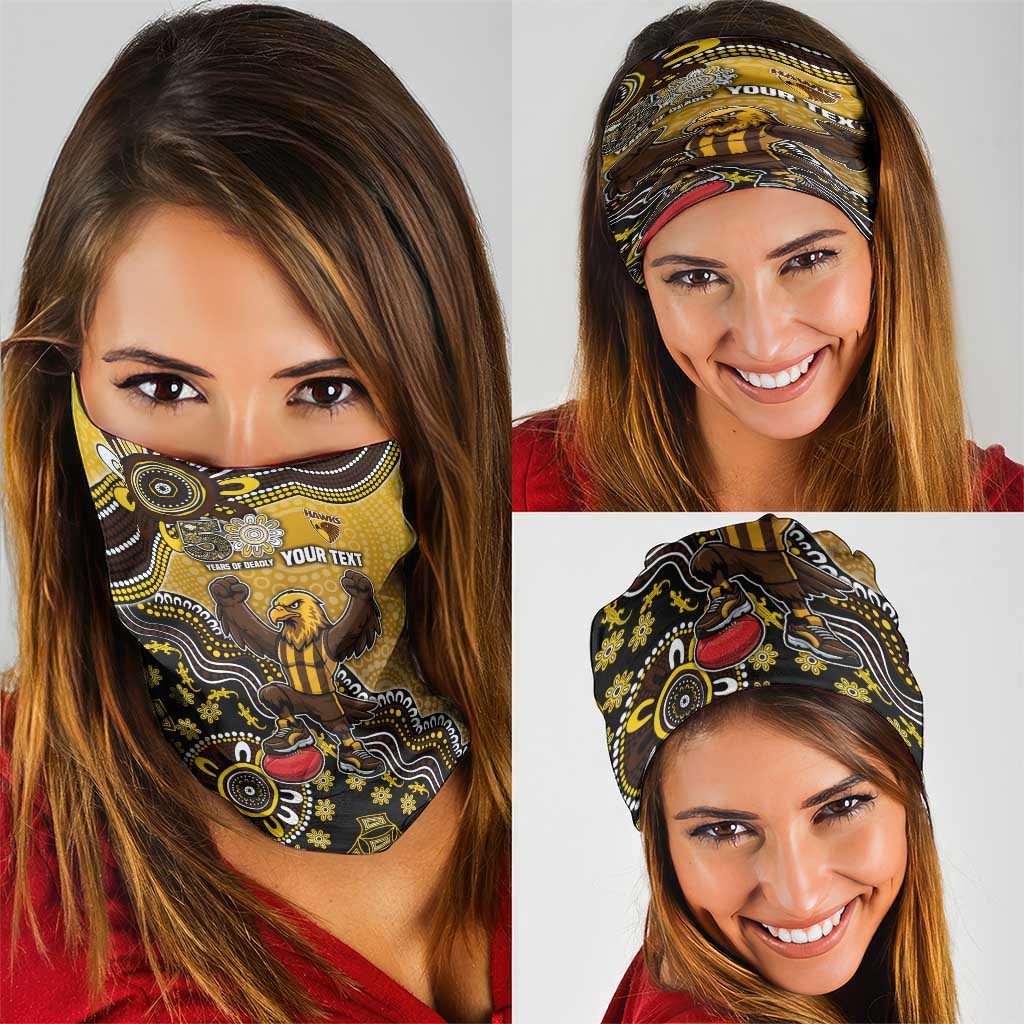 Personalized Hawks Football Mascot Neck Gaiter Aboriginal Dot Art Style Vibrant Indigenous Pattern Design