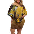 Personalized Hawks Football Mascot Off Shoulder Short Dress Aboriginal Dot Art Style Vibrant Indigenous Pattern Design