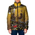 Personalized Hawks Football Mascot Padded Jacket Aboriginal Dot Art Style Vibrant Indigenous Pattern Design