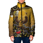 Personalized Hawks Football Mascot Padded Jacket Aboriginal Dot Art Style Vibrant Indigenous Pattern Design