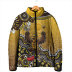Personalized Hawks Football Mascot Padded Jacket Aboriginal Dot Art Style Vibrant Indigenous Pattern Design