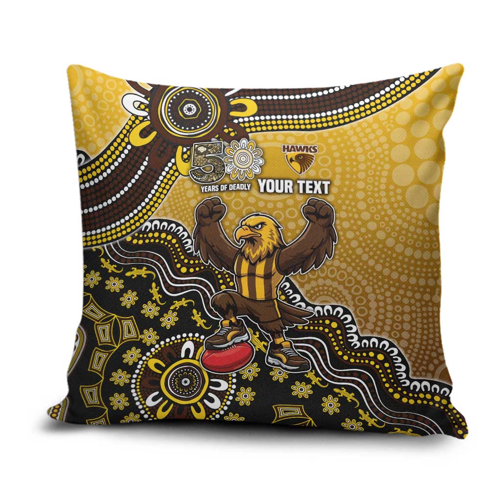 Personalized Hawks Football Mascot Pillow Cover Aboriginal Dot Art Style Vibrant Indigenous Pattern Design