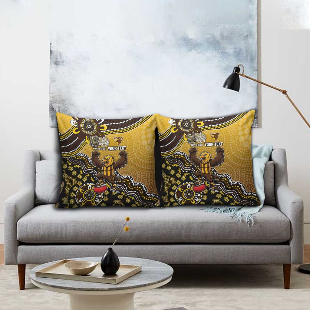 Personalized Hawks Football Mascot Pillow Cover Aboriginal Dot Art Style Vibrant Indigenous Pattern Design