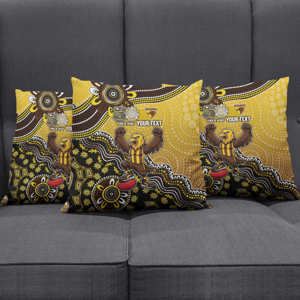 Personalized Hawks Football Mascot Pillow Cover Aboriginal Dot Art Style Vibrant Indigenous Pattern Design