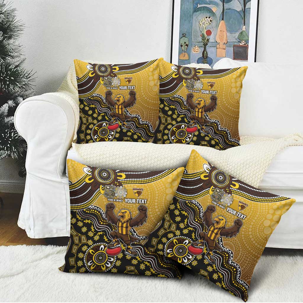Personalized Hawks Football Mascot Pillow Cover Aboriginal Dot Art Style Vibrant Indigenous Pattern Design