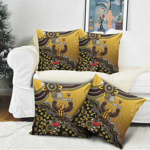 Personalized Hawks Football Mascot Pillow Cover Aboriginal Dot Art Style Vibrant Indigenous Pattern Design