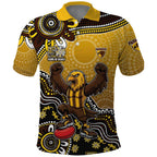 Personalized Hawks Football Mascot Polo Shirt Aboriginal Dot Art Style Vibrant Indigenous Pattern Design