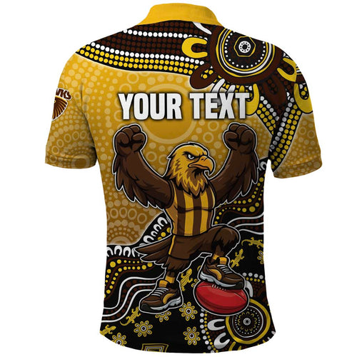Personalized Hawks Football Mascot Polo Shirt Aboriginal Dot Art Style Vibrant Indigenous Pattern Design