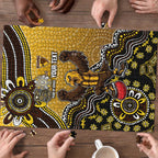 Personalized Hawks Football Mascot Puzzle Aboriginal Dot Art Style Vibrant Indigenous Pattern Design