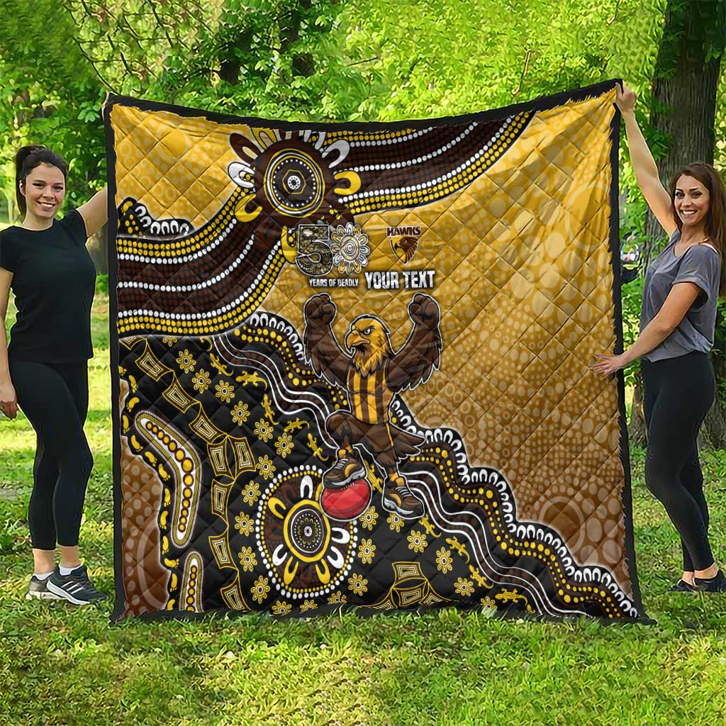 Personalized Hawks Football Mascot Quilt Aboriginal Dot Art Style Vibrant Indigenous Pattern Design