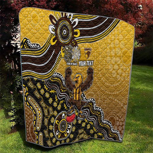Personalized Hawks Football Mascot Quilt Aboriginal Dot Art Style Vibrant Indigenous Pattern Design