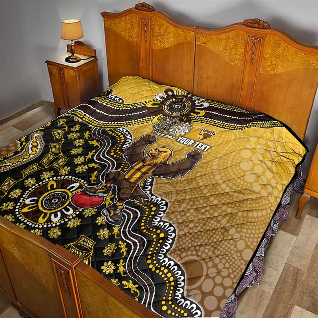 Personalized Hawks Football Mascot Quilt Aboriginal Dot Art Style Vibrant Indigenous Pattern Design
