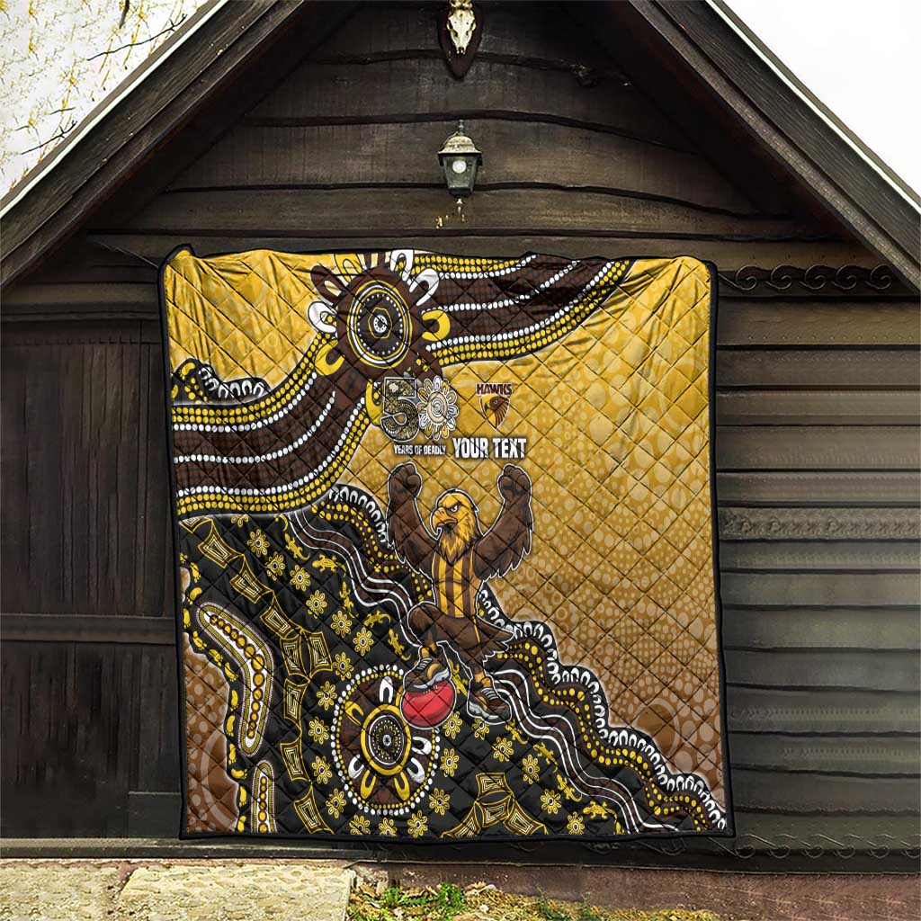Personalized Hawks Football Mascot Quilt Aboriginal Dot Art Style Vibrant Indigenous Pattern Design