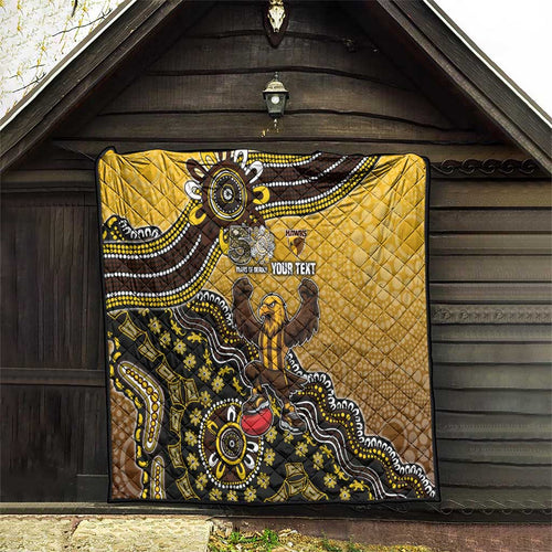 Personalized Hawks Football Mascot Quilt Aboriginal Dot Art Style Vibrant Indigenous Pattern Design