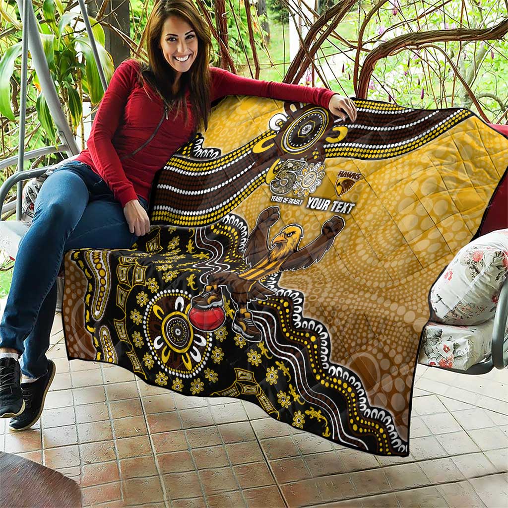 Personalized Hawks Football Mascot Quilt Aboriginal Dot Art Style Vibrant Indigenous Pattern Design