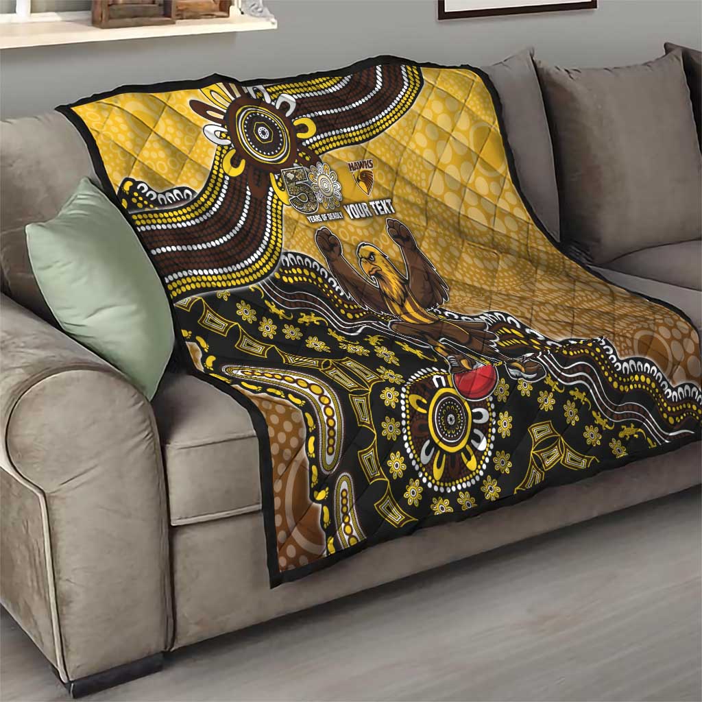 Personalized Hawks Football Mascot Quilt Aboriginal Dot Art Style Vibrant Indigenous Pattern Design