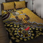 Personalized Hawks Football Mascot Quilt Bed Set Aboriginal Dot Art Style Vibrant Indigenous Pattern Design