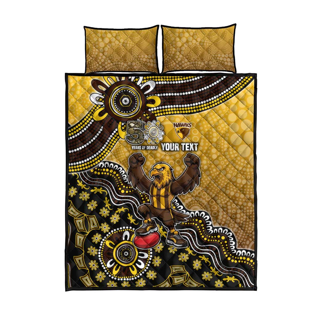 Personalized Hawks Football Mascot Quilt Bed Set Aboriginal Dot Art Style Vibrant Indigenous Pattern Design