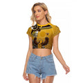 Personalized Hawks Football Mascot Raglan Cropped T Shirt Aboriginal Dot Art Style Vibrant Indigenous Pattern Design
