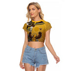 Personalized Hawks Football Mascot Raglan Cropped T Shirt Aboriginal Dot Art Style Vibrant Indigenous Pattern Design