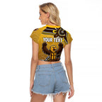 Personalized Hawks Football Mascot Raglan Cropped T Shirt Aboriginal Dot Art Style Vibrant Indigenous Pattern Design