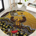 Personalized Hawks Football Mascot Round Carpet Aboriginal Dot Art Style Vibrant Indigenous Pattern Design