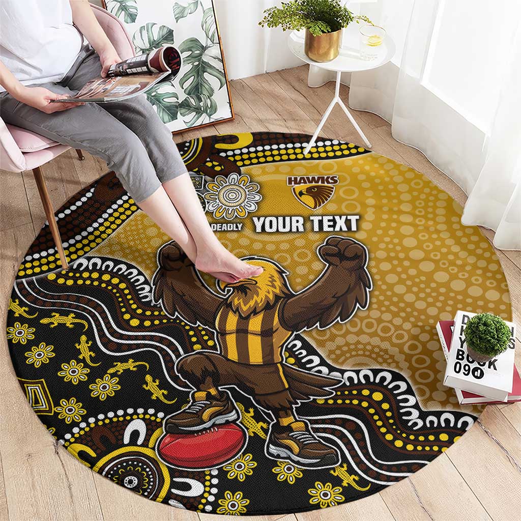 Personalized Hawks Football Mascot Round Carpet Aboriginal Dot Art Style Vibrant Indigenous Pattern Design
