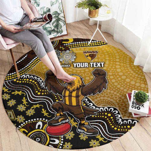 Personalized Hawks Football Mascot Round Carpet Aboriginal Dot Art Style Vibrant Indigenous Pattern Design