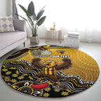Personalized Hawks Football Mascot Round Carpet Aboriginal Dot Art Style Vibrant Indigenous Pattern Design