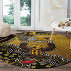 Personalized Hawks Football Mascot Round Carpet Aboriginal Dot Art Style Vibrant Indigenous Pattern Design