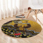 Personalized Hawks Football Mascot Round Carpet Aboriginal Dot Art Style Vibrant Indigenous Pattern Design