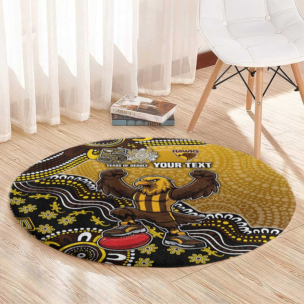 Personalized Hawks Football Mascot Round Carpet Aboriginal Dot Art Style Vibrant Indigenous Pattern Design