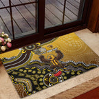 Personalized Hawks Football Mascot Rubber Doormat Aboriginal Dot Art Style Vibrant Indigenous Pattern Design