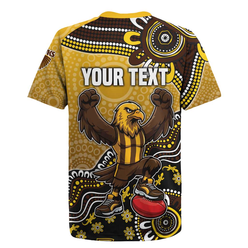Personalized Hawks Football Mascot Rugby Jersey Aboriginal Dot Art Style Vibrant Indigenous Pattern Design