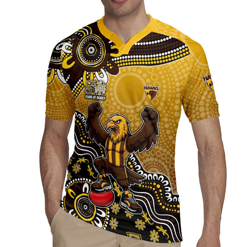 Personalized Hawks Football Mascot Rugby Jersey Aboriginal Dot Art Style Vibrant Indigenous Pattern Design
