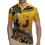 Personalized Hawks Football Mascot Rugby Jersey Aboriginal Dot Art Style Vibrant Indigenous Pattern Design
