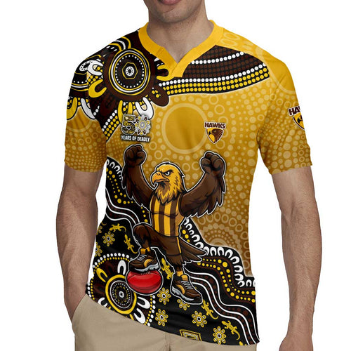 Personalized Hawks Football Mascot Rugby Jersey Aboriginal Dot Art Style Vibrant Indigenous Pattern Design