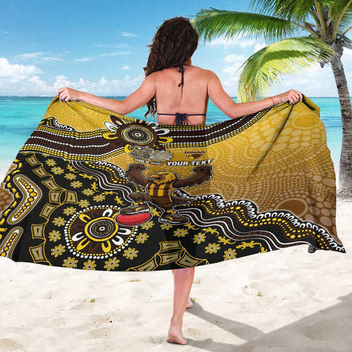 Personalized Hawks Football Mascot Sarong Aboriginal Dot Art Style Vibrant Indigenous Pattern Design