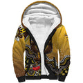 Personalized Hawks Football Mascot Sherpa Hoodie Aboriginal Dot Art Style Vibrant Indigenous Pattern Design