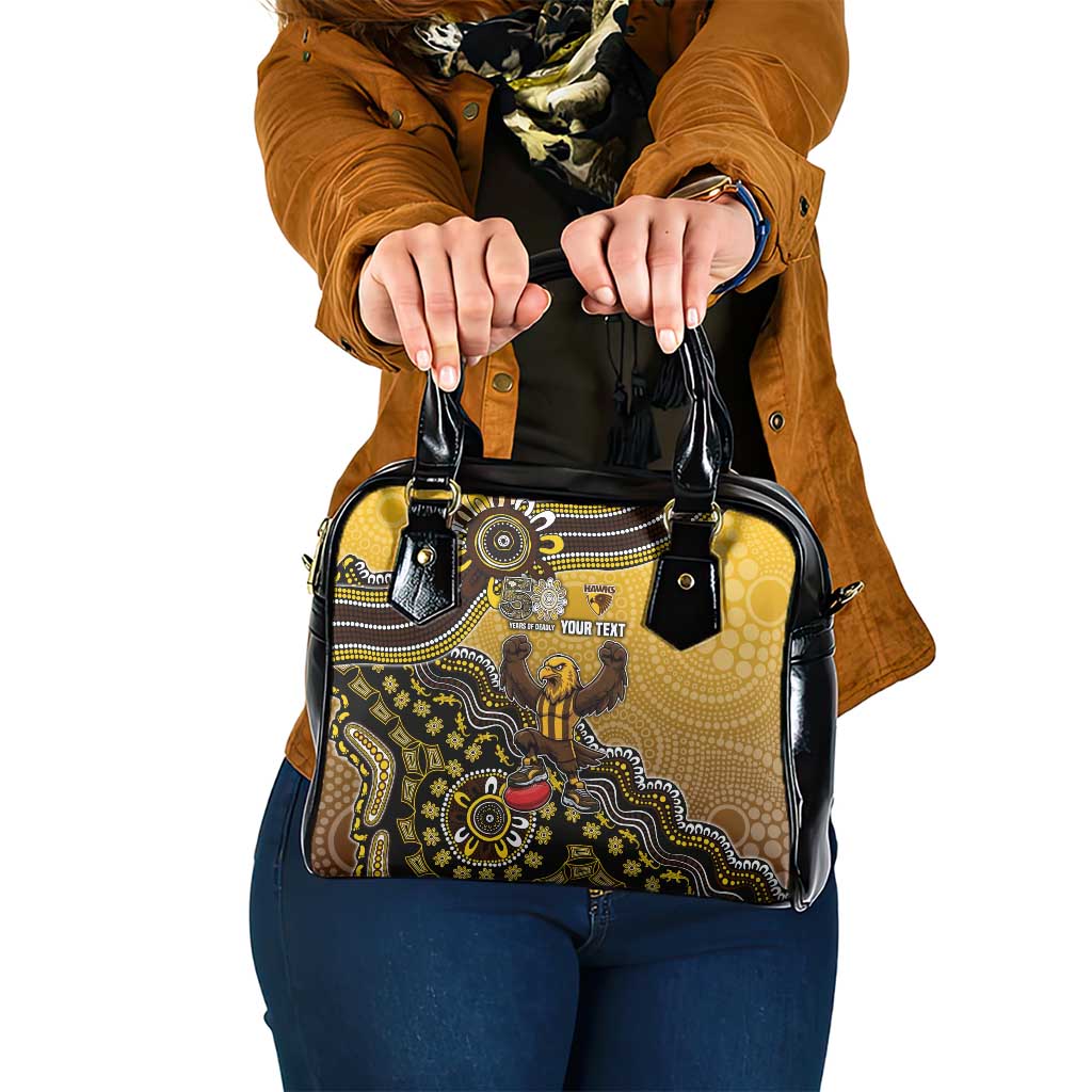Personalized Hawks Football Mascot Shoulder Handbag Aboriginal Dot Art Style Vibrant Indigenous Pattern Design