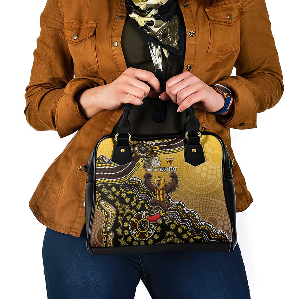 Personalized Hawks Football Mascot Shoulder Handbag Aboriginal Dot Art Style Vibrant Indigenous Pattern Design