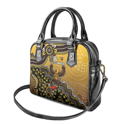 Personalized Hawks Football Mascot Shoulder Handbag Aboriginal Dot Art Style Vibrant Indigenous Pattern Design