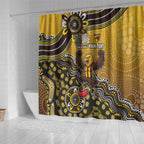 Personalized Hawks Football Mascot Shower Curtain Aboriginal Dot Art Style Vibrant Indigenous Pattern Design