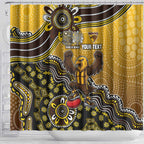 Personalized Hawks Football Mascot Shower Curtain Aboriginal Dot Art Style Vibrant Indigenous Pattern Design