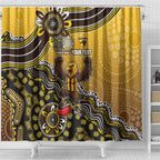 Personalized Hawks Football Mascot Shower Curtain Aboriginal Dot Art Style Vibrant Indigenous Pattern Design
