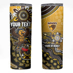 Personalized Hawks Football Mascot Skinny Tumbler Aboriginal Dot Art Style Vibrant Indigenous Pattern Design