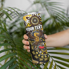 Personalized Hawks Football Mascot Skinny Tumbler Aboriginal Dot Art Style Vibrant Indigenous Pattern Design