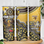 Personalized Hawks Football Mascot Skinny Tumbler Aboriginal Dot Art Style Vibrant Indigenous Pattern Design