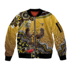 Personalized Hawks Football Mascot Sleeve Zip Bomber Jacket Aboriginal Dot Art Style Vibrant Indigenous Pattern Design