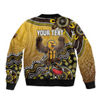 Personalized Hawks Football Mascot Sleeve Zip Bomber Jacket Aboriginal Dot Art Style Vibrant Indigenous Pattern Design